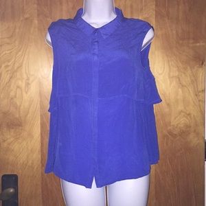 Bright Blue Silk Arynk Button Down Top Size Medium